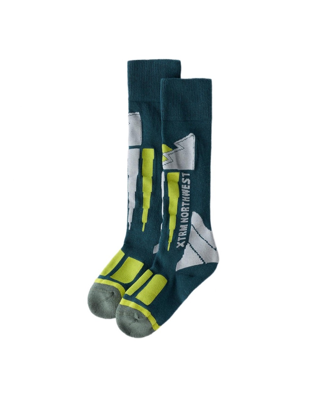 Zara kids Thermal knee high ski collection Socks in Teal with Neon Yellow & Gray
